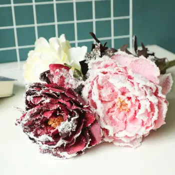 

Christmas Snow Silk Hydrangeas Artificial Flowers Wedding Flowers For Bride Hand Silk Blooming Peony Fake Flowers Home Decor