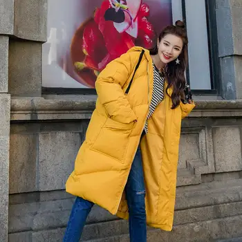 

Long Winter Jacket Women Parka Coat Padded Loose Warm Thicken Down Cotton Coat Casual Oversize Hooded Women Winter Jacket Q2012