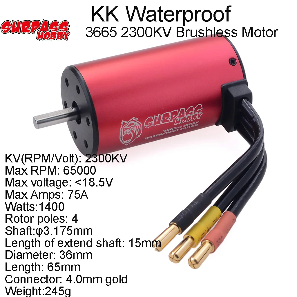 SURPASS хобби серии KK водонепроницаемый 3665 2300KV 2900KV 3,175 мм вал двигателя и 80A ESC с радиатором комбо для 1/10 RC грузовик автомобиль