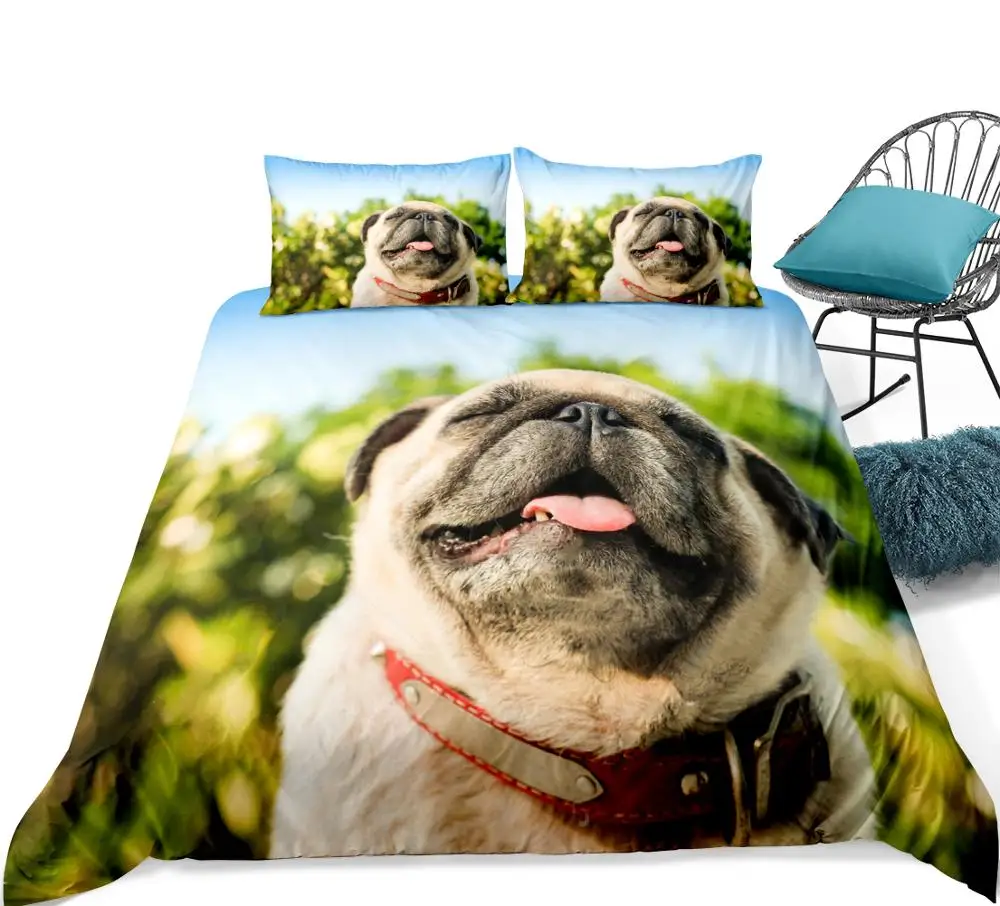 3 шт Мопс постельные принадлежности с собакой набор 3D милый улыбка животные набор пододеяльников детские постельные принадлежности двуспальное одеяло покрывало домашний текстиль Прямая поставка