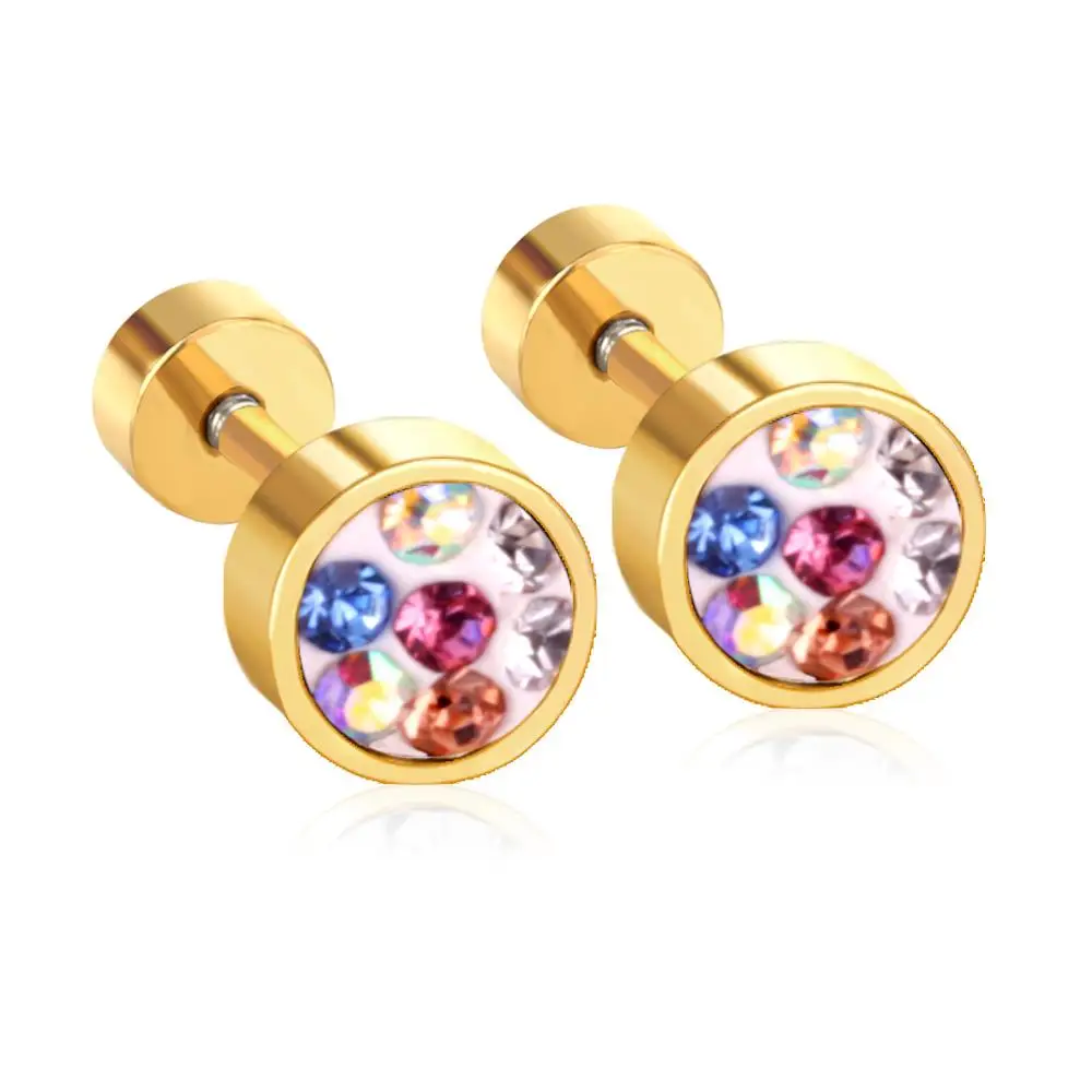 Серьги LUXUSTEEL из нержавеющей стали 2020 с винтовой задней частью круглые фианитами