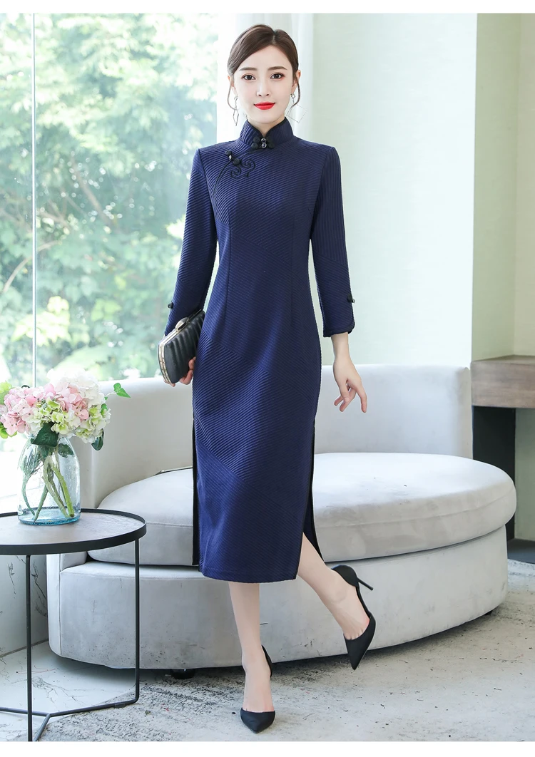female aodai elegant bridesmaid improved cheongsam women split long sleeve qipao wedding party dress vestidos chinese style