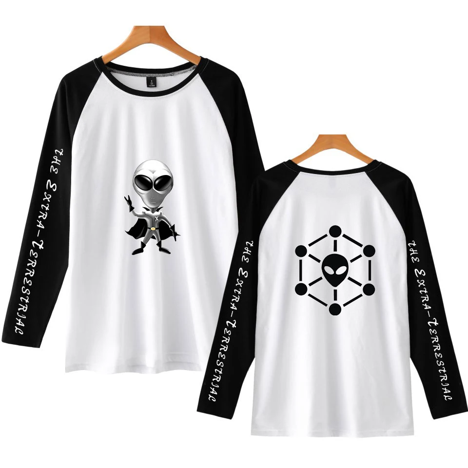 New Long sleeves t shirt Letter Harajuku ET Print  Tops O-neck Patchwork men