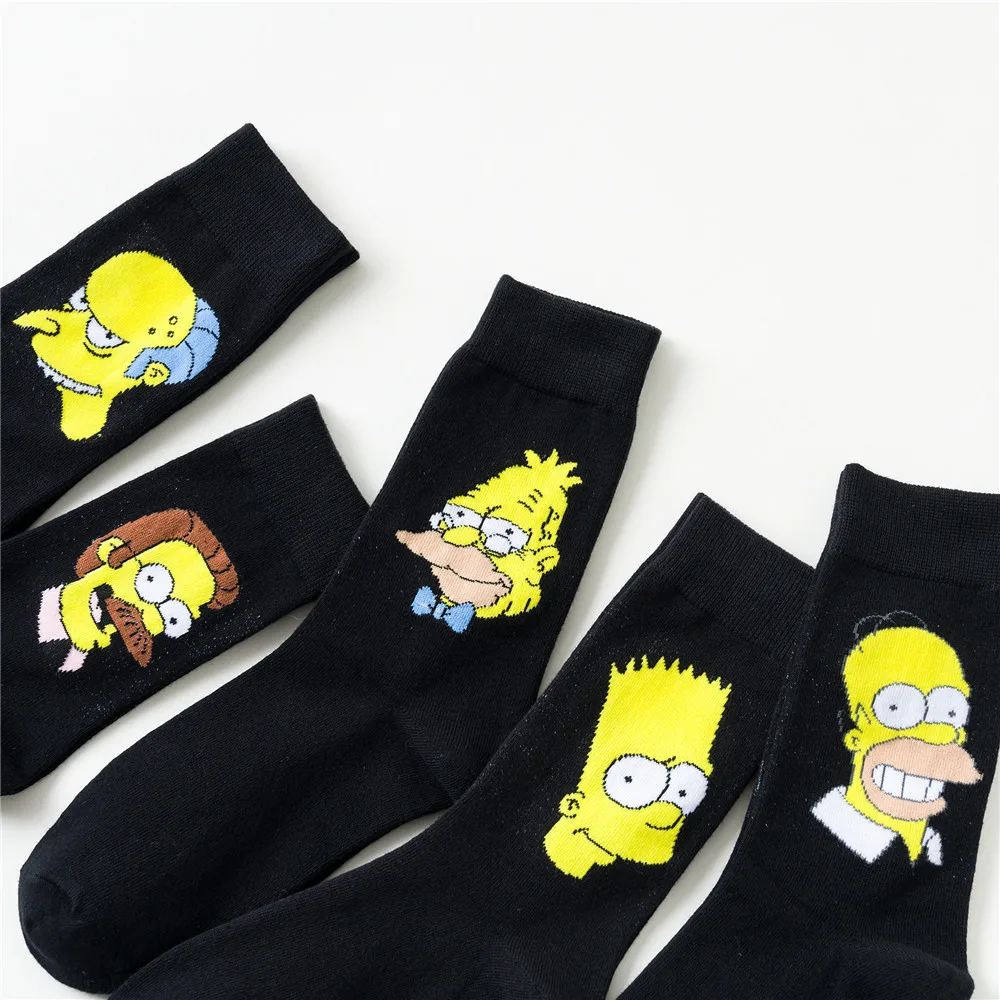 Cartoon Anime Print Sock Homer J Bart Abe Ned Flanders Mr Burns Cute Funny Men Cotton Lovers Socks Sporting Casual Autumn Winter