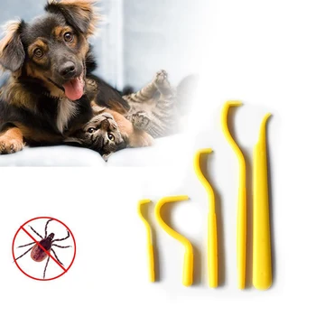 

5PCS/Set Cleaning Grab Pain Free Picker Hook Pet Supplies Cats Flea Clip Humans Yellow Useful Dog Tick Removal Tool ABS