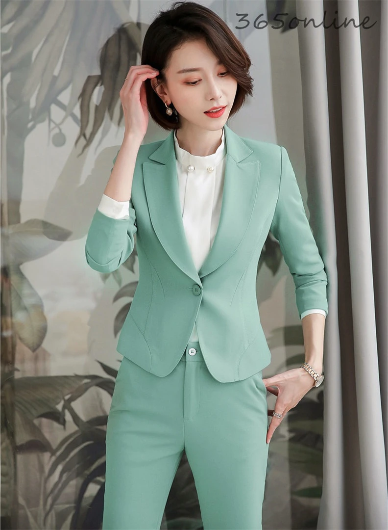 Модные Зеленые женские деловые костюмы в офисном стиле для женщин весенне