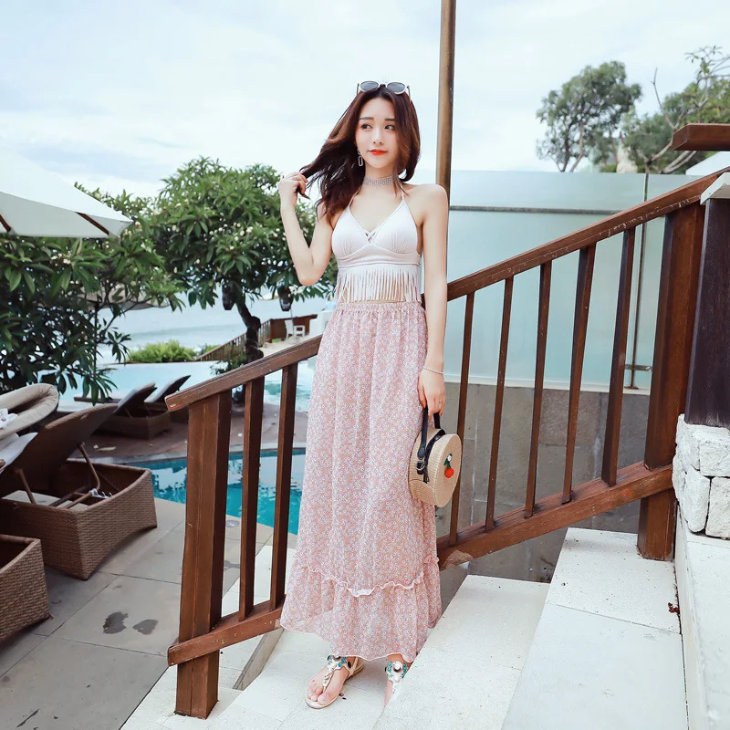

Korean-style New Style Summer Bathing Suit Three-piece Set Women's Elegant Long Skirts Fairy Wind Two-piece Swimsuits Halter Bac