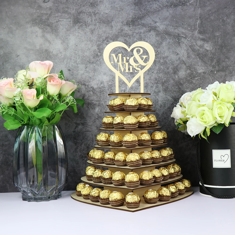 Custom Wooden Chocolate Stand Rustic Wedding Decoration For Wedding Mr & MRS Wedding Decoration Chocolate Dessert Candy Display Stand (2) - 副本