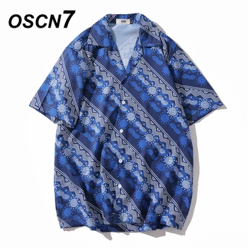 

OSCN7 Casual Ethnic Printed Short Sleeve Shirt Men Street 2020 Hawaii Beach Oversize Women Fashion Harujuku Shirts for Men XQ87