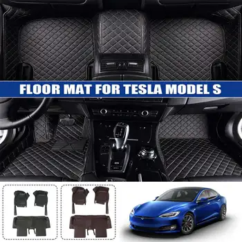 

1set Waterproof Pu Leather Floor Mats For Tesla Model S 2016 2017 2018 Car Accessories Floor Pad Foot Pad Cushion Cover Custom