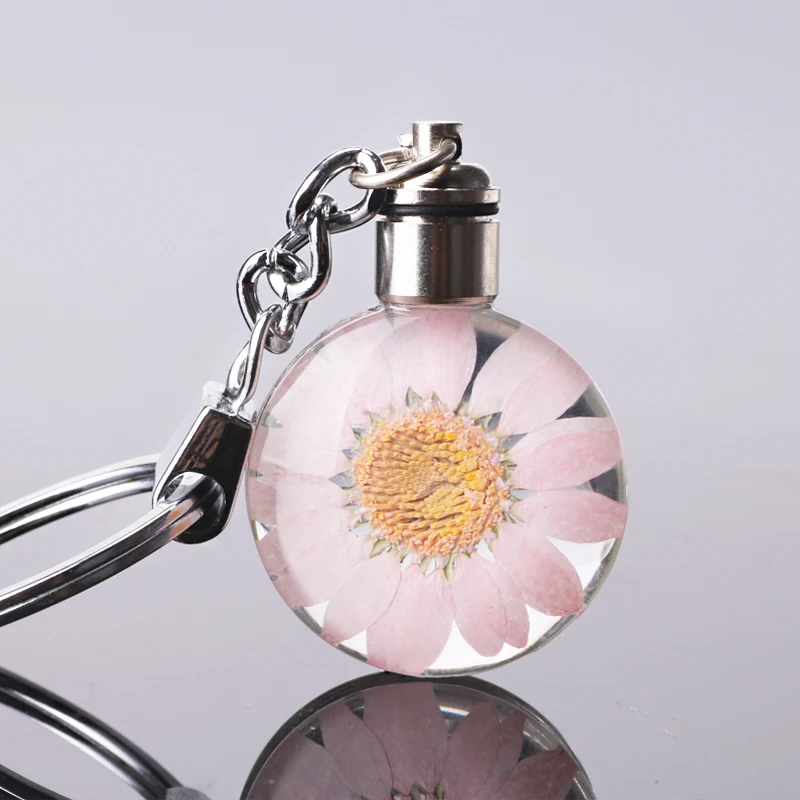 cherry pink2 Luyun маленький свежий сушеный брелок "Цветок" круглый хрустальный стеклянный брелок для ключей брелок - Цвет: cherry pink2