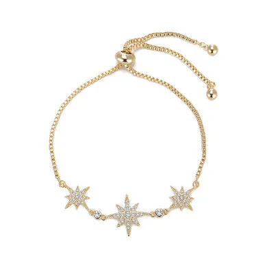 HUANZHI Korean New Pullable Astral Micro-inlay Rhinestone Spar Golden Chain Adjustable Jewelry Bracelet for Women Girls - Metal Color: A