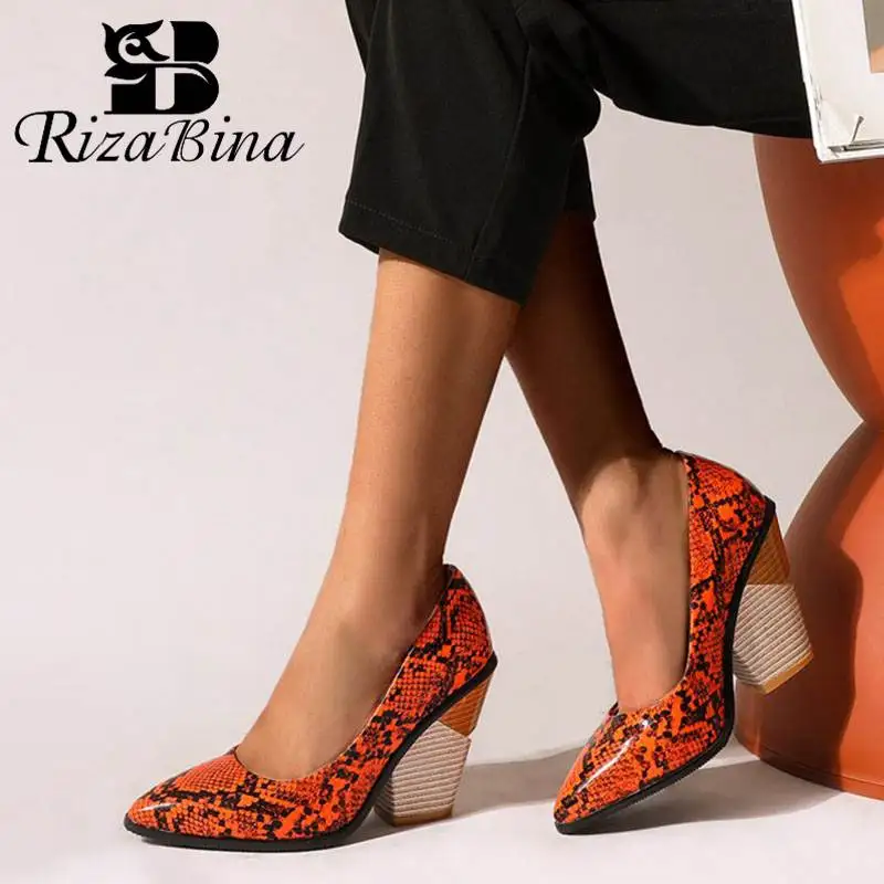 RIZABINA Plus Size 34-48 Office Ladies Pumps Spring New Fashion Snake Print Dance Party High Heel Shoes Women Sexy Footwear | Обувь