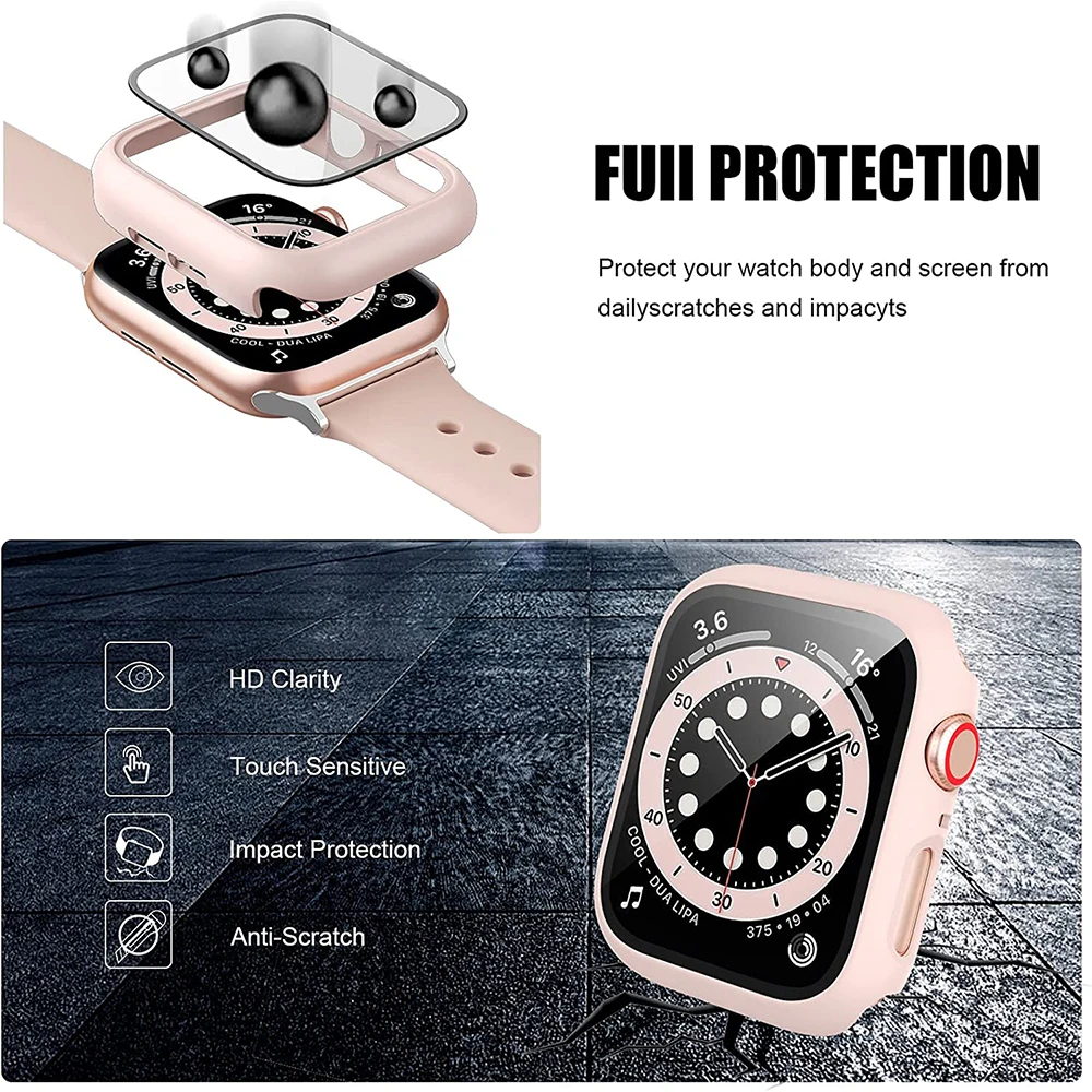 Glass+Case For Apple Watch Serie 7 6 5 4 3 2 1 SE 45mm 41mm iWatch Case 44mm 40mm 38mm 42mm Bumper Screen Protector+Cover Watch