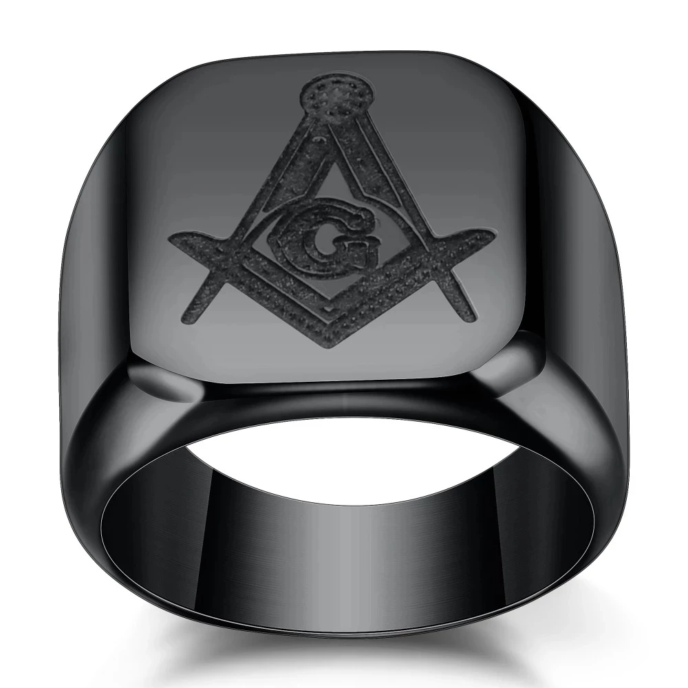Elegant Black Masonic Stainless Steel Ring - Men's Wedding and Cocktail Jewelry