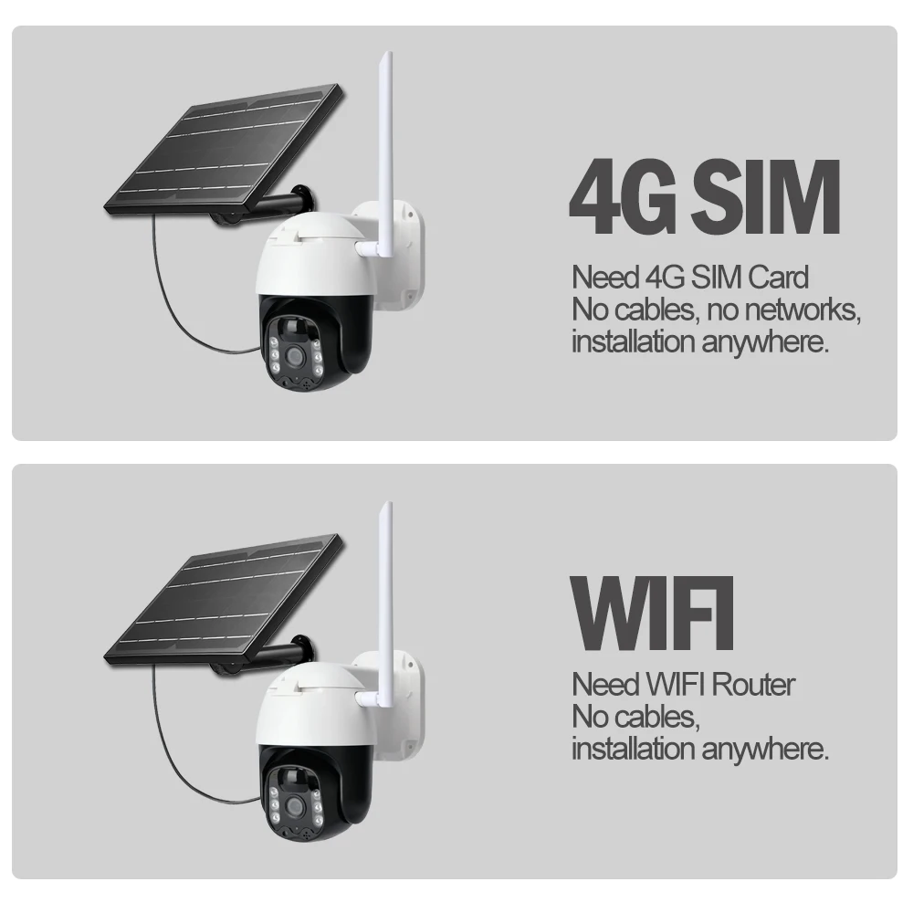 1080P 4G Solar Camera WIFI Outdoor 18650 Battery Solar Powerd GSM SIM Card PIR Motion Color Night Vision Home Security Camera
