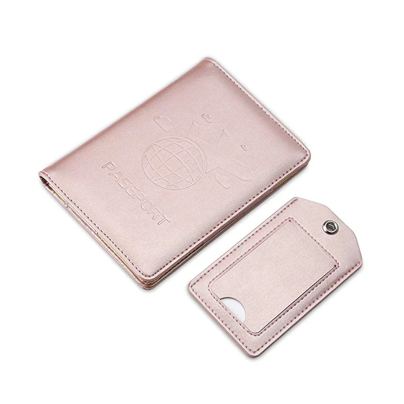 Passport Holder with Travel Tag Set RFID Blocking Travel ID Card Wallet Leather Document Organizer for Women and Men
