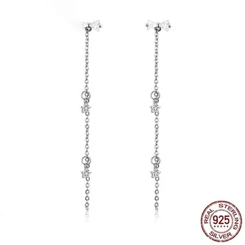 

Fashion Sterling Silver 925 Star Clear CZ Long Drop Earrings for Women Bowknot Luxury Fine Jewelry 2019 New SCE791