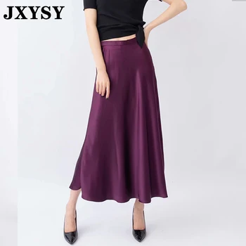 

JXYSY england style vintage satin solid high waist midi skirt women faldas mujer moda 2020 long skirts womens plus size