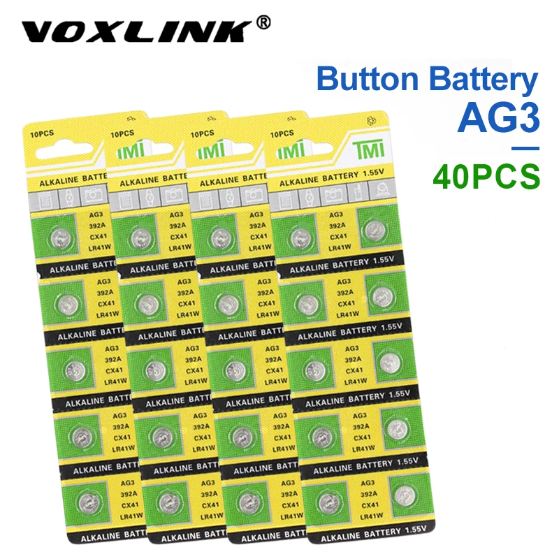 

VOXLINK 40Pcs AG3 original brand new battery 1.55v button cell LR41/192/G3 for Camera watch computer toy remote control battery