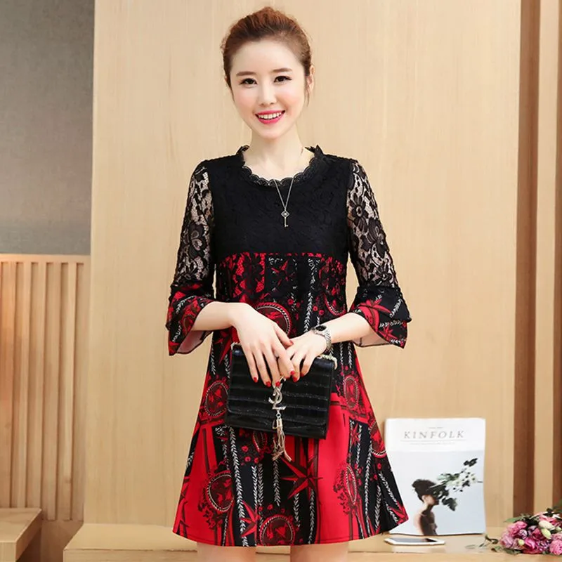 

Dress Plus Size Lace 2020 Women Spring Summer Hollow Out Flare Sleeve Party Elegant Ladies Dresses Vestido Casual WXF960