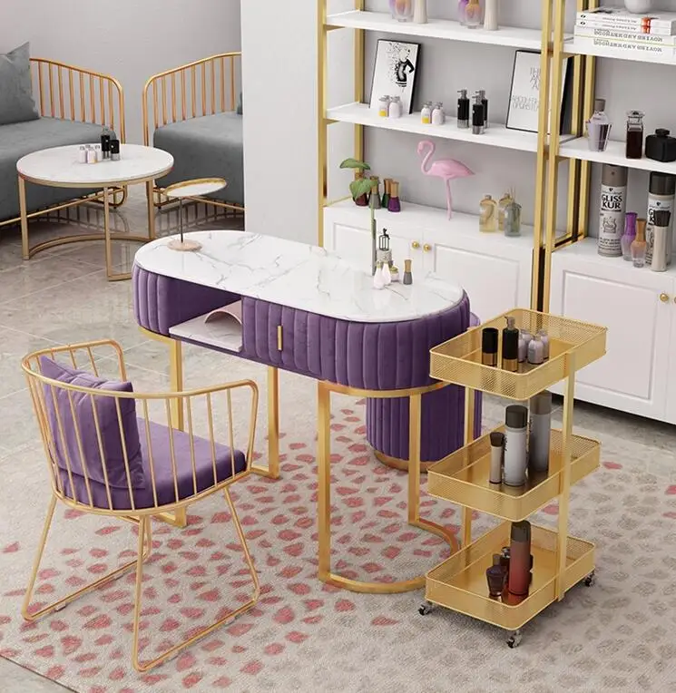 Marble double deck manicure table and chair suit Nordic single double manicure table net red economic and tabl