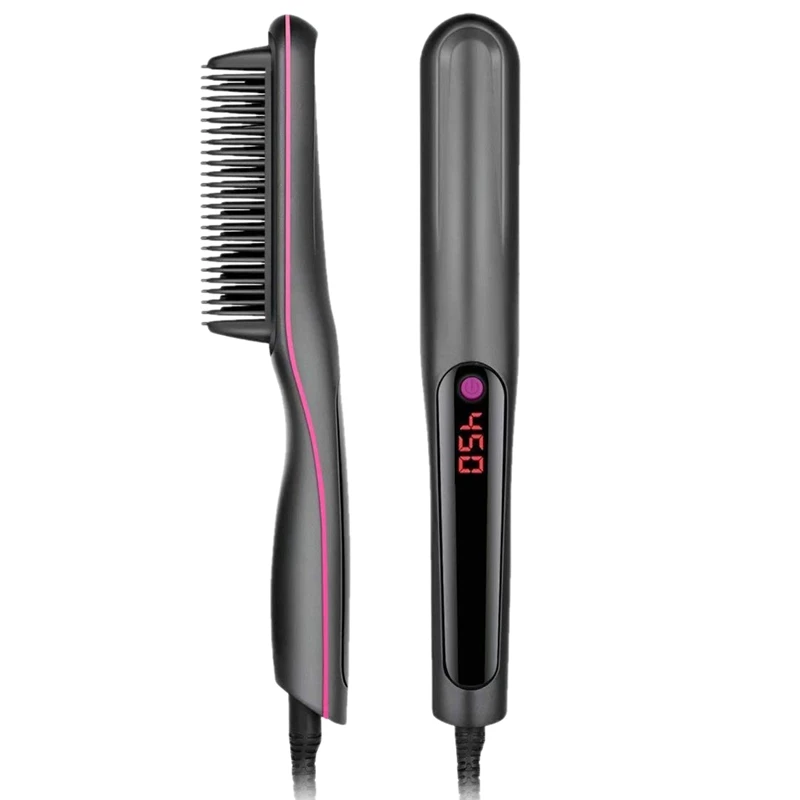 

Hair Straightener Brush,Lonic-2-In-1 Straightening Brush Iron with Anti-Scald Feature, Auto Temperature Lock and Auto-Off Functi