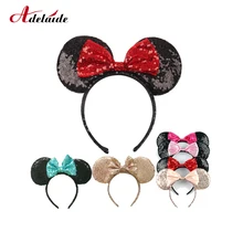 Headwear Minnie Mouse Ears Headband Festival DIY Hair Accessories Hairband Christmas Sequin Hair Bows for girls women gift