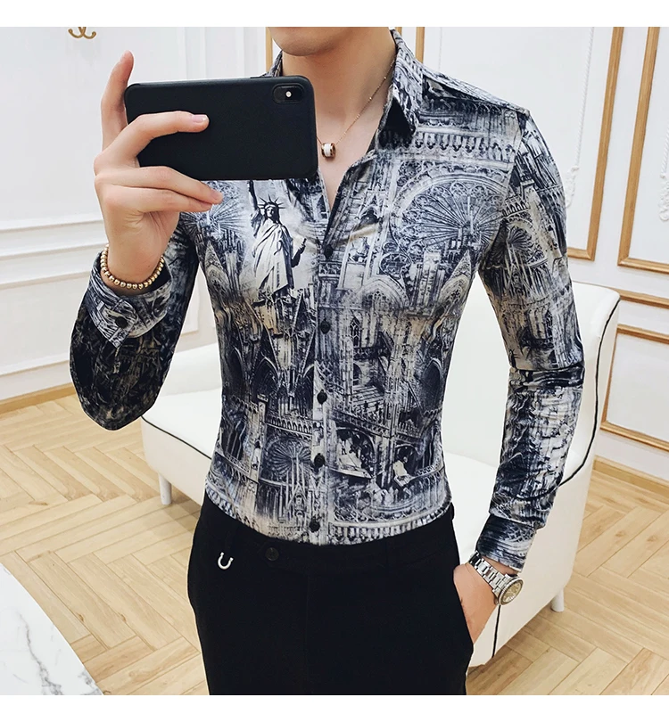 Ropa De Hombre Camisa Social Masculina Manga Longa рубашка с цветочным принтом для мужчин, утепленная, сохраняющая тепло, из плюша, увеличивающая рост, рубашка с длинными рукавами