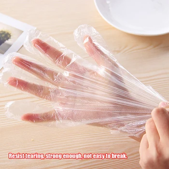 

100pcs Disposable Clear Gloves Restaurant Cleaning Kitchen Cooking BBQ Food Gloves Supplies Transparent PE Gloves Accessories
