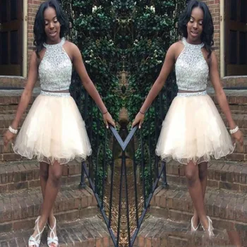 

Fashion Appliques Pleat Sequined Beading A-Line Cocktail Dresses Simple Sleeveless Halter Neck Party Gown коктейльное платье