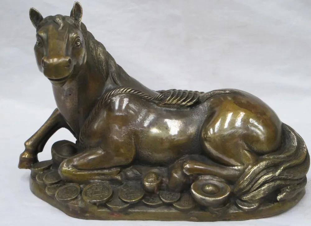 S05955 10&quotChina chinese Bronze carved Animal money FOO zodiac Horse FU MA Statue | Дом и сад