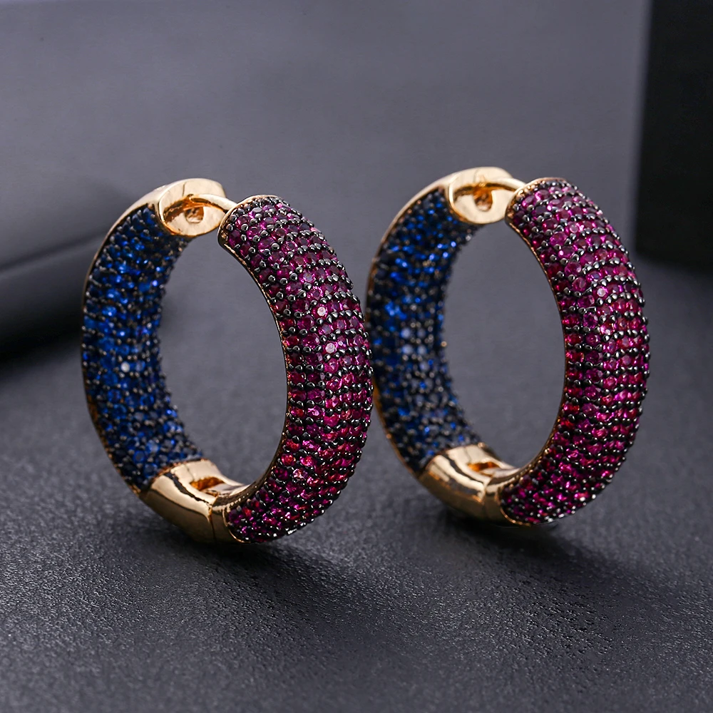 Luxury Cubic Zircon mix Round shape Big Hoop Earrings for Women Wedding Crystal CZ Party Jewelry Engagement Earring