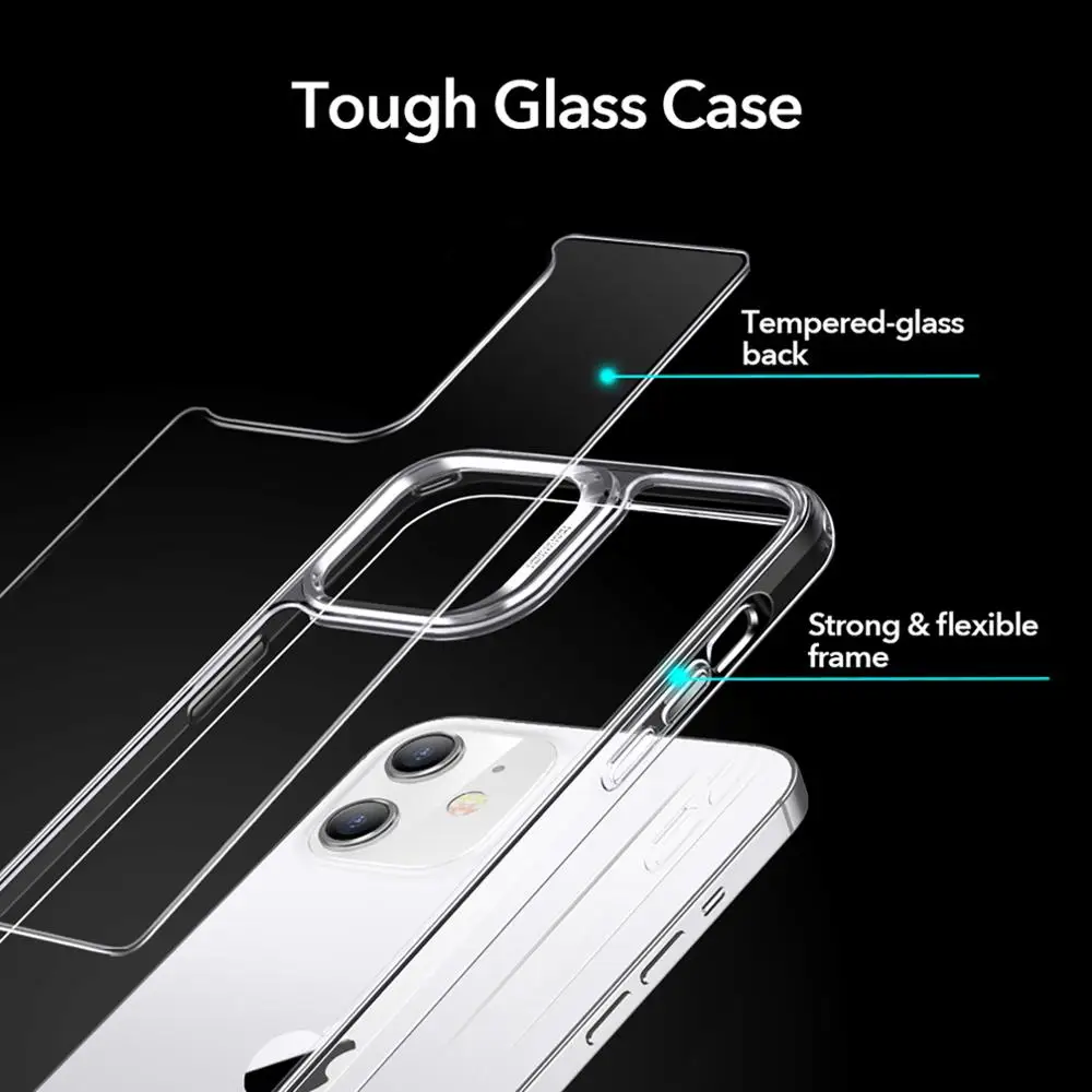 ESR Phone Case for iPhone 12 mini 12 Pro Max Clear Cover Tempered Glass Case for iPhone 12 /12 Pro /12 Pro Max Fundas ECHO Cases