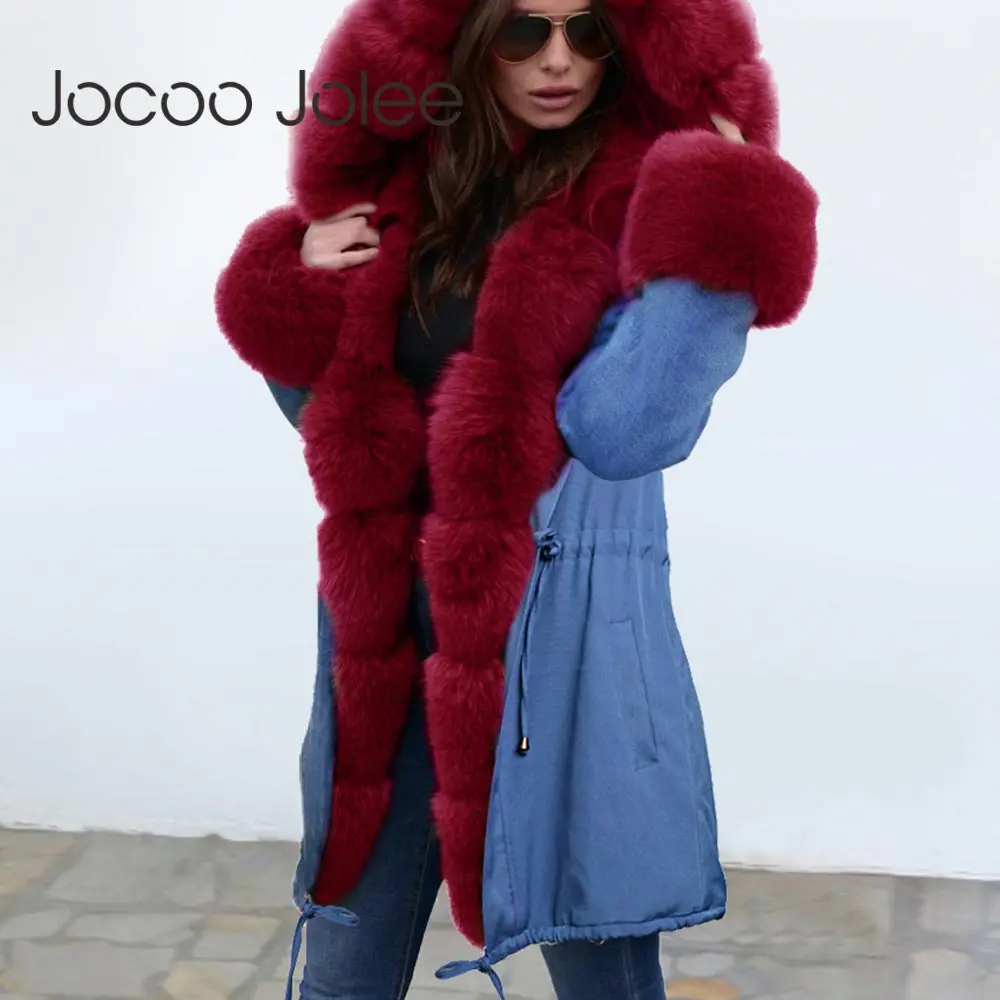 Jocoo Jolee женские зимние толстые теплые пальто Новая мода с капюшоном меховой воротник Европа и Америка Стиль длинная парка повседневные куртки