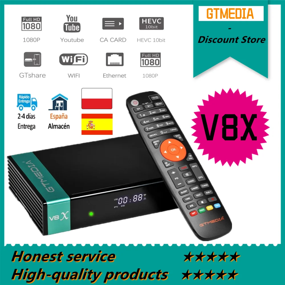 DVB S2 Gtmedia V8X Satellite Receiver Full HD 1080P h.265 GT Media V8X Built In Wifi Upgraded By