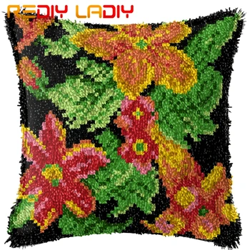 

Latch Hook Cushion Bouquet of Flower Pillow Case Printed Color Canvas Acrylic Yarn Latched Hook Pillow Crochet Cushion Cover Kit