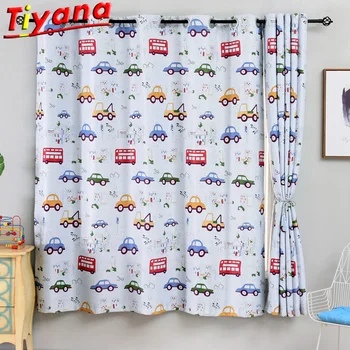

Blue Curtains for Living Room Cars Printed Curtains for Boy's Room Blackout Window Drapes for Kid's Room PC012#30