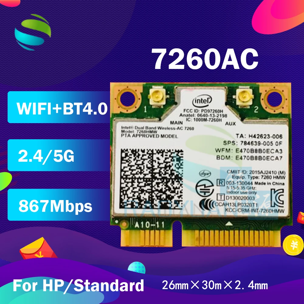 Двухдиапазонная Беспроводная плата AC7260 7260HMW 7260AC 7260HMWAC half Mini PCI e BT4.0 для HP EliteBook 820 840