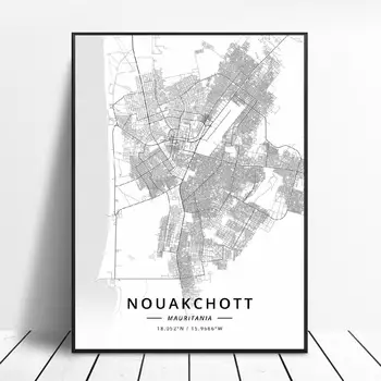 

Black and White Nouakchott Mauritania Latitude Longitude Canvas Art Map Poster
