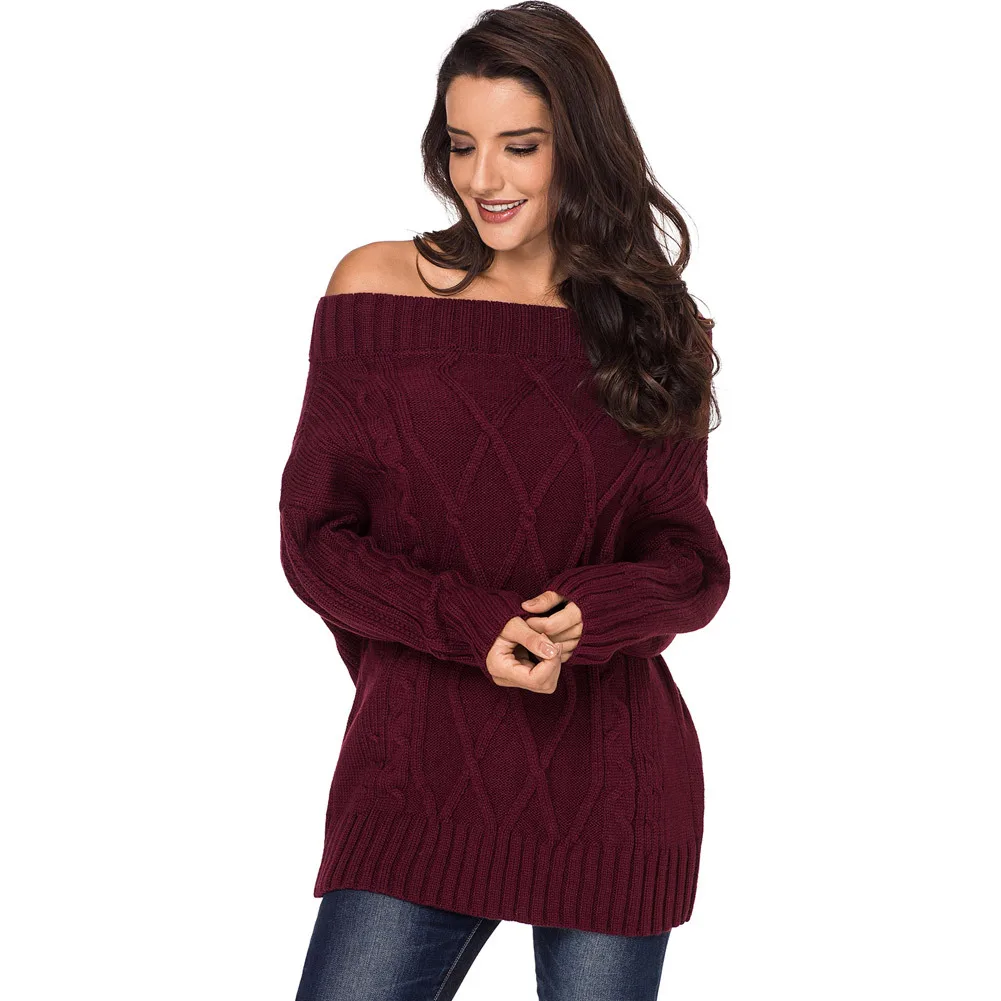 Зимний свитер с открытыми плечами женская одежда однотонный бюстгальтер вязаные