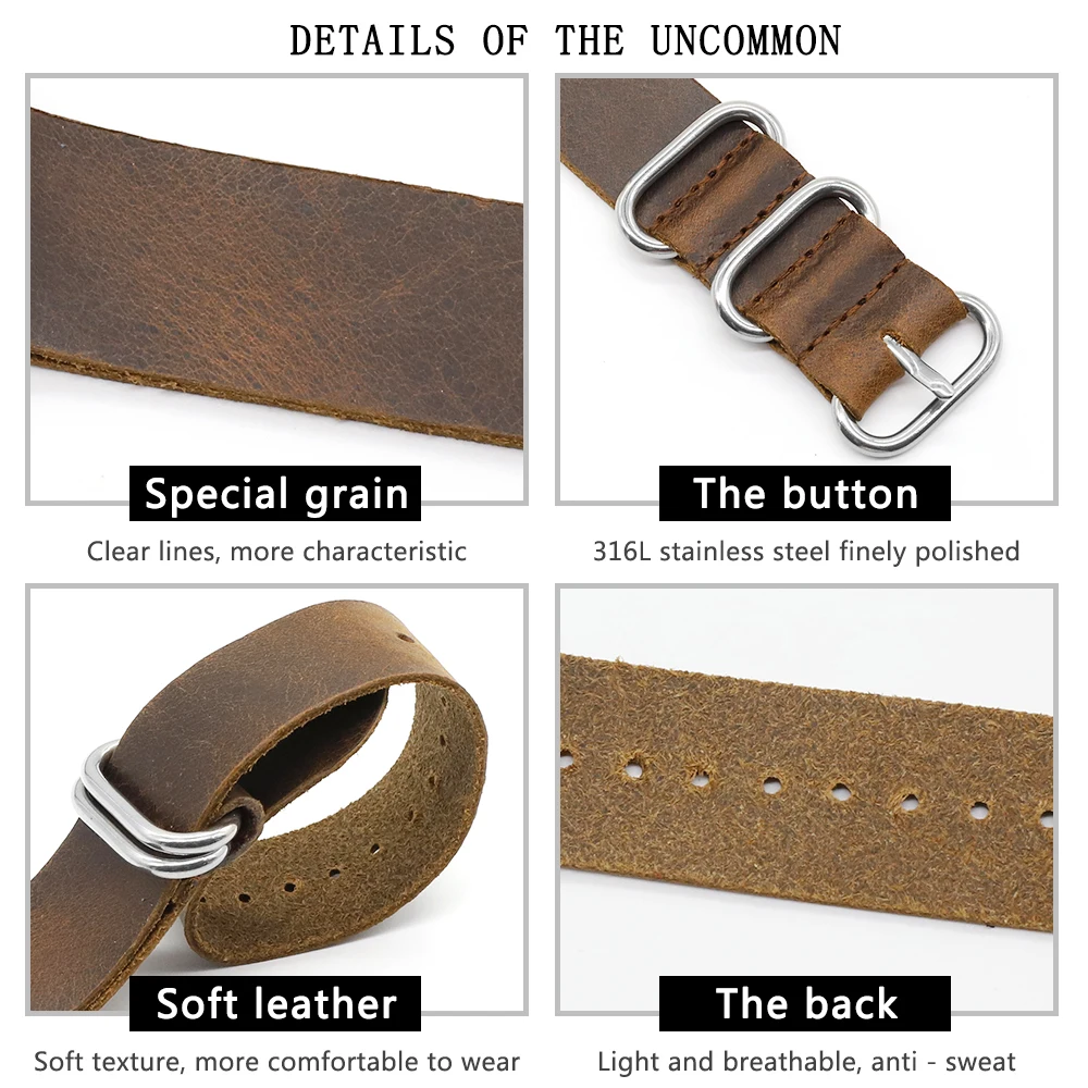 Premium Leather Watch Strap - Adjustable Replacement Band