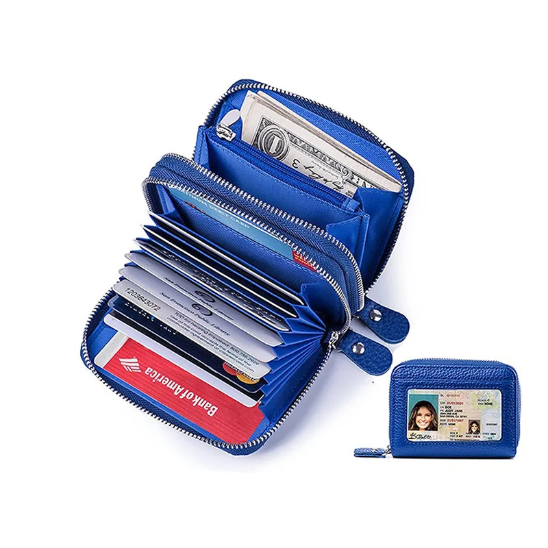 

Full-grain Leather RFID Anti-Scanning Genuine Leather Organ Wallet Double Zipper for Both Men And Women Unisex Purse