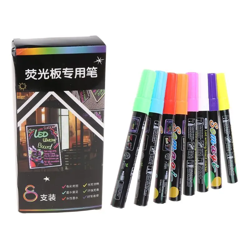 8 Colors Highlighter Fluorescent Liquid Chalk Marker Neon Pen For LED Writing Board Blackboard Glass Painting Graffiti Supply | Канцтовары