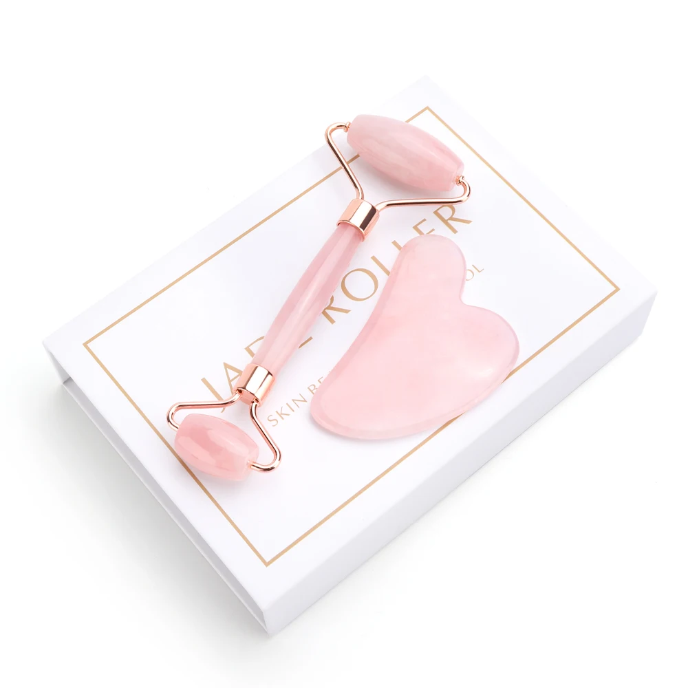 

Natural Rose Quartz Jade Roller Facial Body Massager Roller Jade Stone Gua sha Board Scraper Face Lifting Beauty Massage Tool
