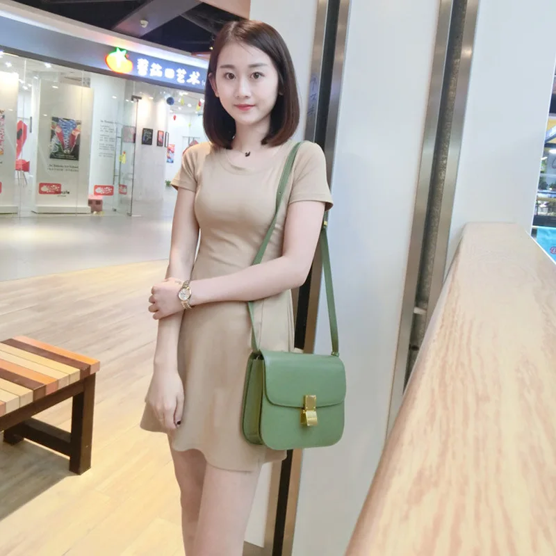 23cm green Новинка Ретро тофу сумка замок маленькая квадратная сумка кожаные сумки Наплечные сумки стюардесса - Цвет: 23cm green