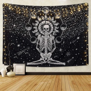 

Halloween Skull Tapestry Meditation Skeleton Tapestry Chakra Tapestries Starry Tapestry Black and White Stars Tapestry Dropship
