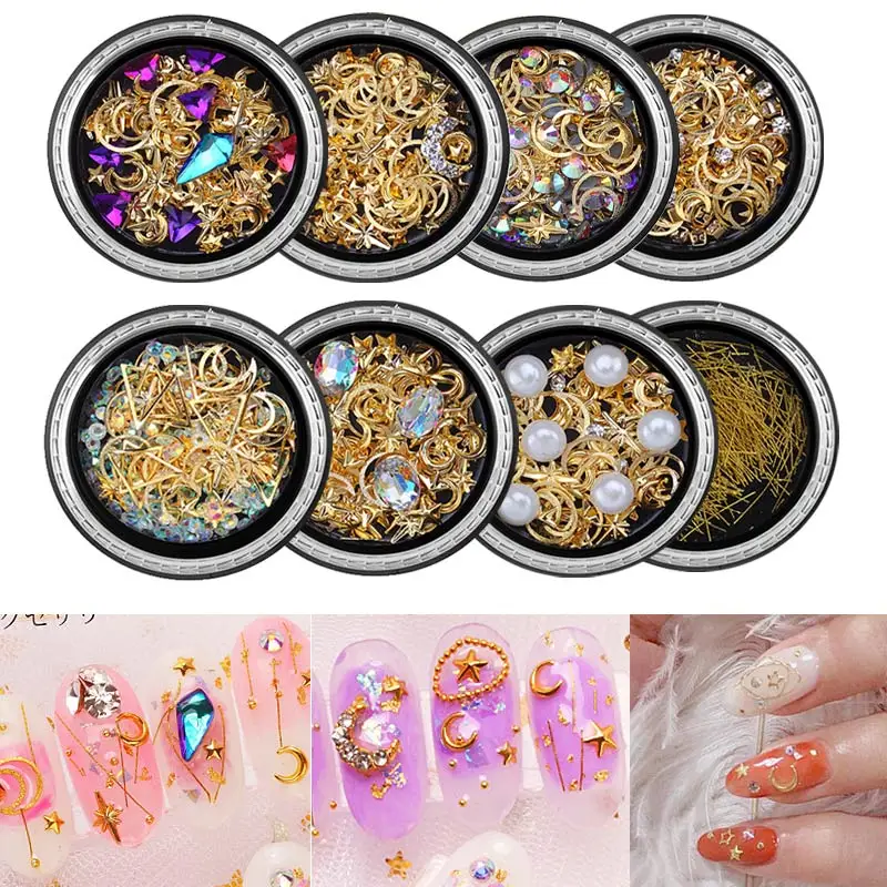 660Pcs Champagne Gold Crystal Rhinestones Nail Art Flat Back Round Multi  Sized Shapes Stones Gem Rhinestone Beads for Nail Art DIY Jewelry Crafts