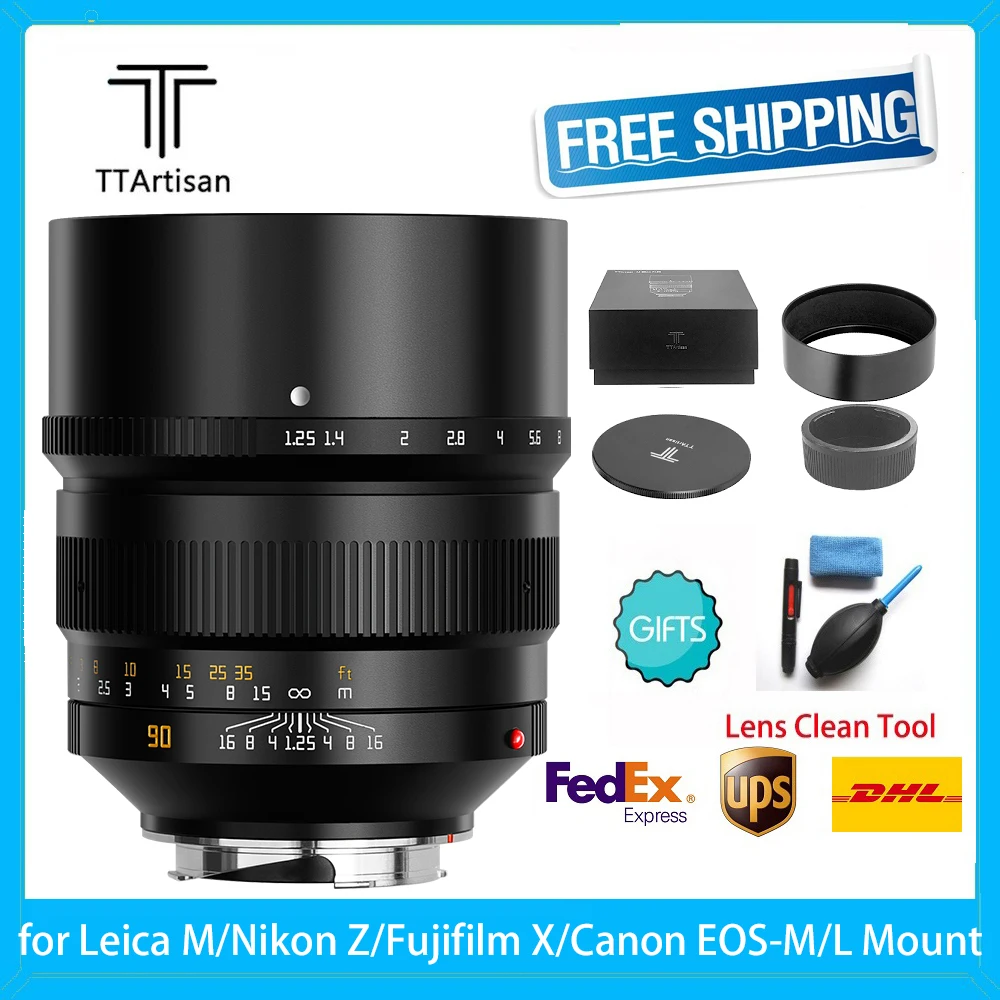 Полнокадровый объектив TTartisan 90 мм F1.25 для камеры Sony FE/Nikon Z/Fujifilm X/CanonRF/Sigma/Leica M240 M3 M6 M7
