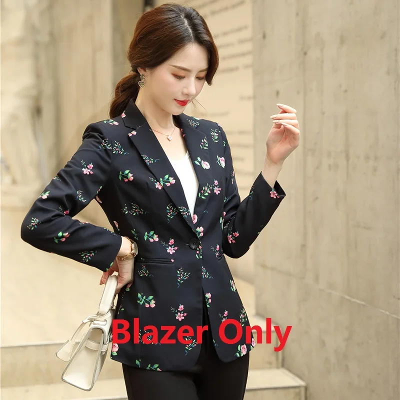 Blazer Only Повседневный блейзер с принтом для женщин, деловые костюмы со штанами и курткой, комплекты офисной женской одежды для работы, брючные костюмы - Цвет: Blazer Only